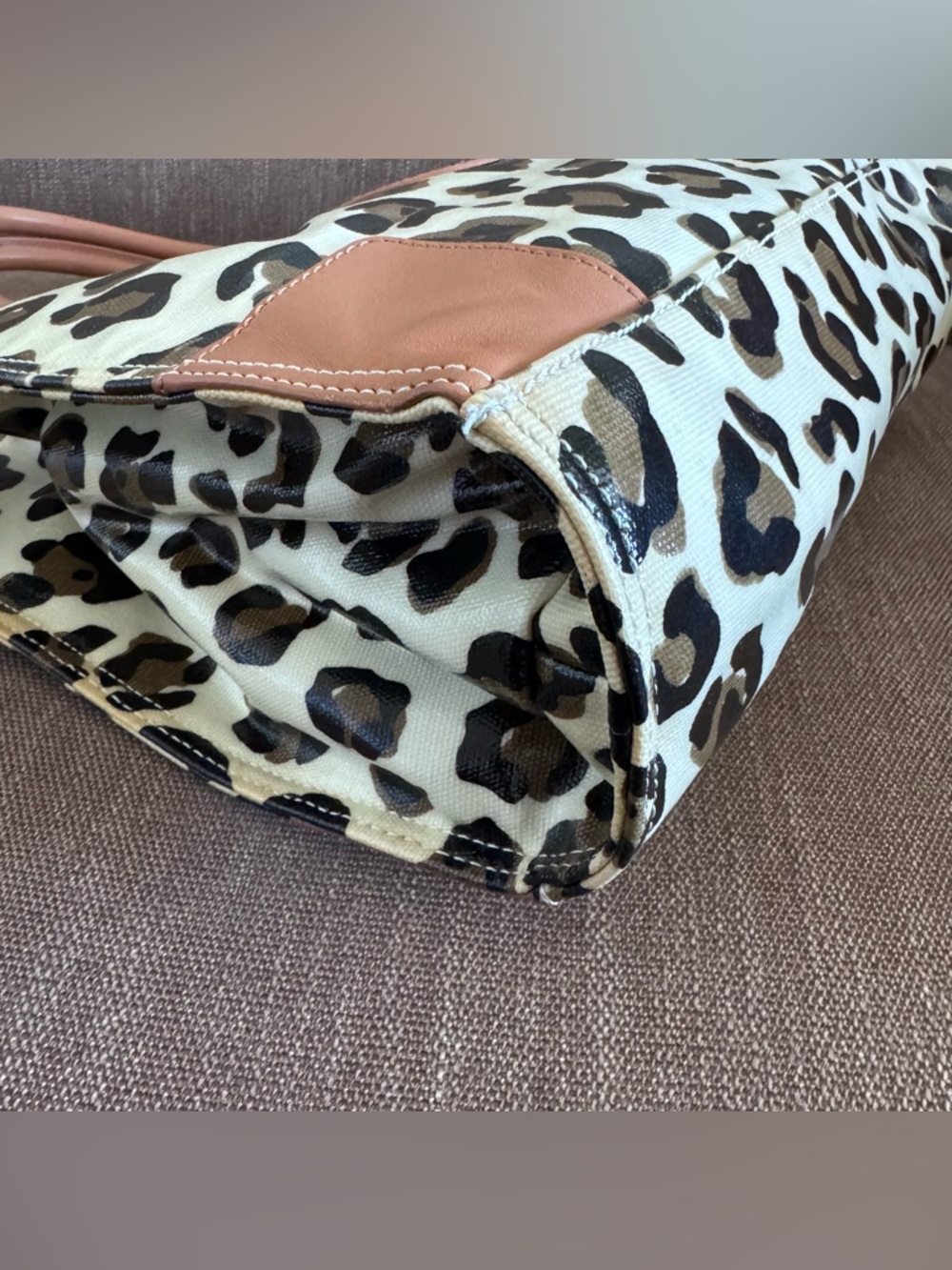 Tory Burch Leopard-Print Canvas Tote with Tan Leather Trim - Picture 6 of 12